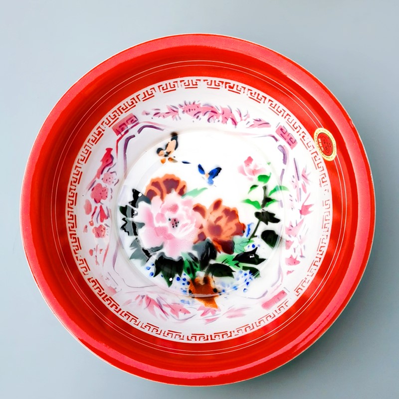 结婚庆老式搪瓷盆洗脸盆家用的加厚红色喜盆铁盆大号唐瓷厨房陶瓷
