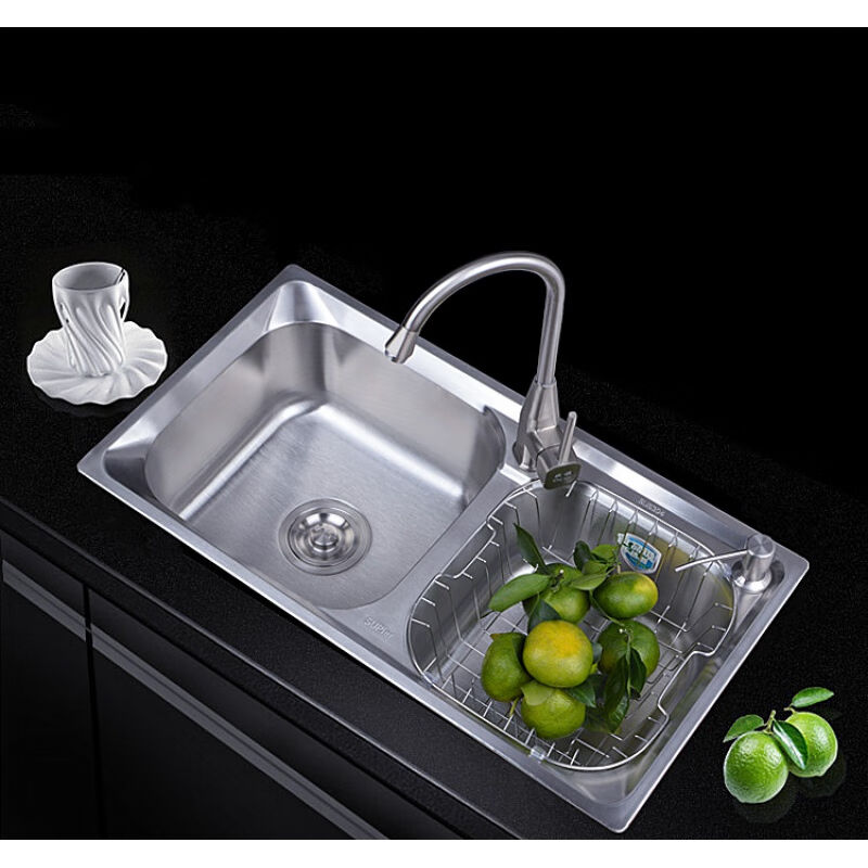 卫浴水槽双槽套餐304不锈钢洗菜盆加厚加深厨房洗碗盆水槽76X40八