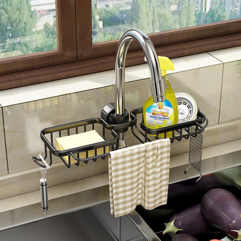 厨房水龙头洗碗洗菜池水槽架置物架沥水篮海绵刷百洁布抹布收纳架
