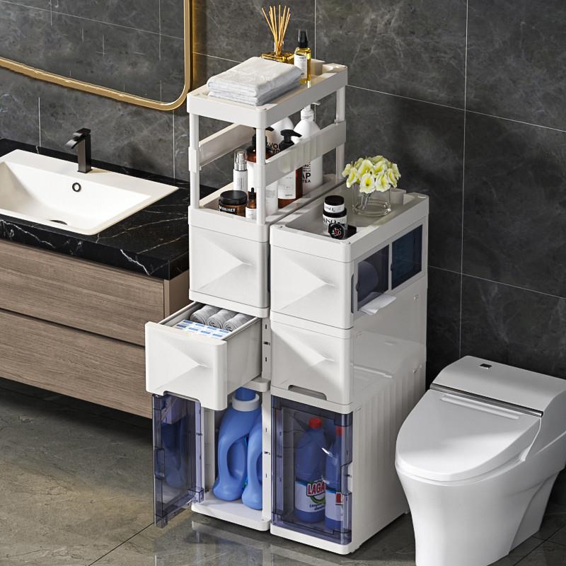 新款TOOTO卫生间置物架浴室夹缝收纳柜缝隙落地可移动马桶储物柜
