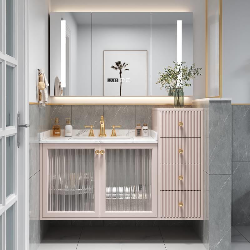 轻奢实木岩板浴室柜现代简约小户型洗脸洗手盆柜组合卫生间洗漱台