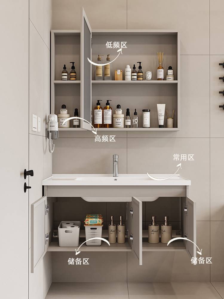 太空铝洗手盆浴室柜组合小户型洗脸盆现代简约卫生间一体盆洗漱台
