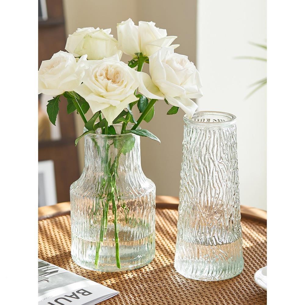 花瓶摆件客厅培花高级感玻璃透明式欧轻奢水鲜花玫插瑰专a73591e9