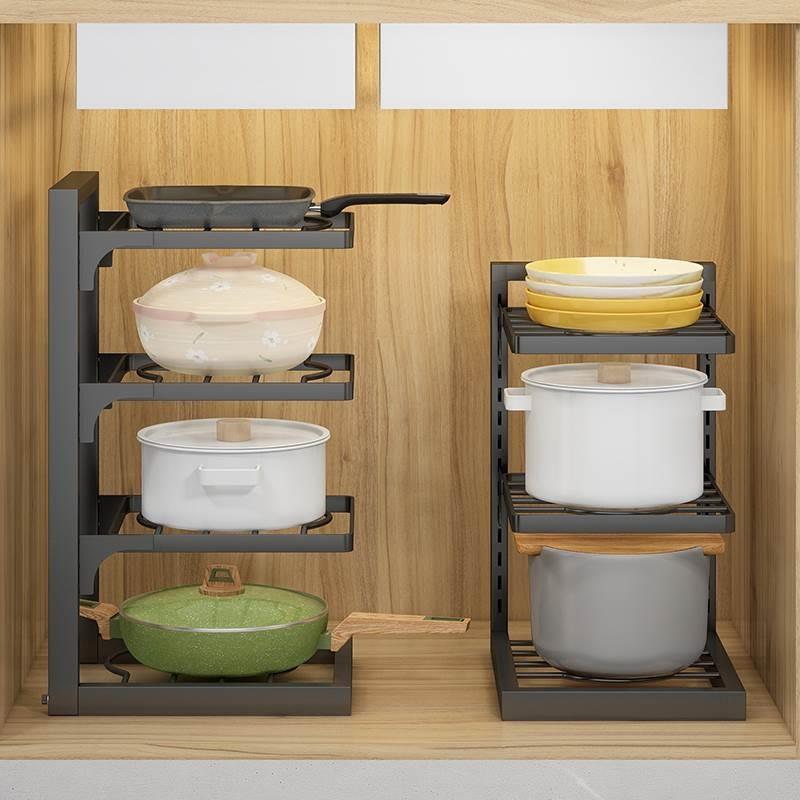 厨房置物架锅架不锈钢家用多层放锅具收纳架下水槽橱柜内柜子分层