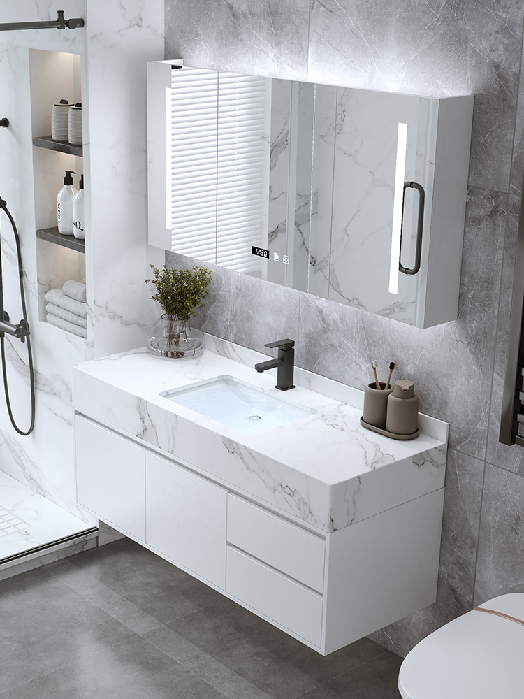岩板浴室柜组合简约现代卫生间洗手洗脸洗漱台盆智能镜柜卫浴套装