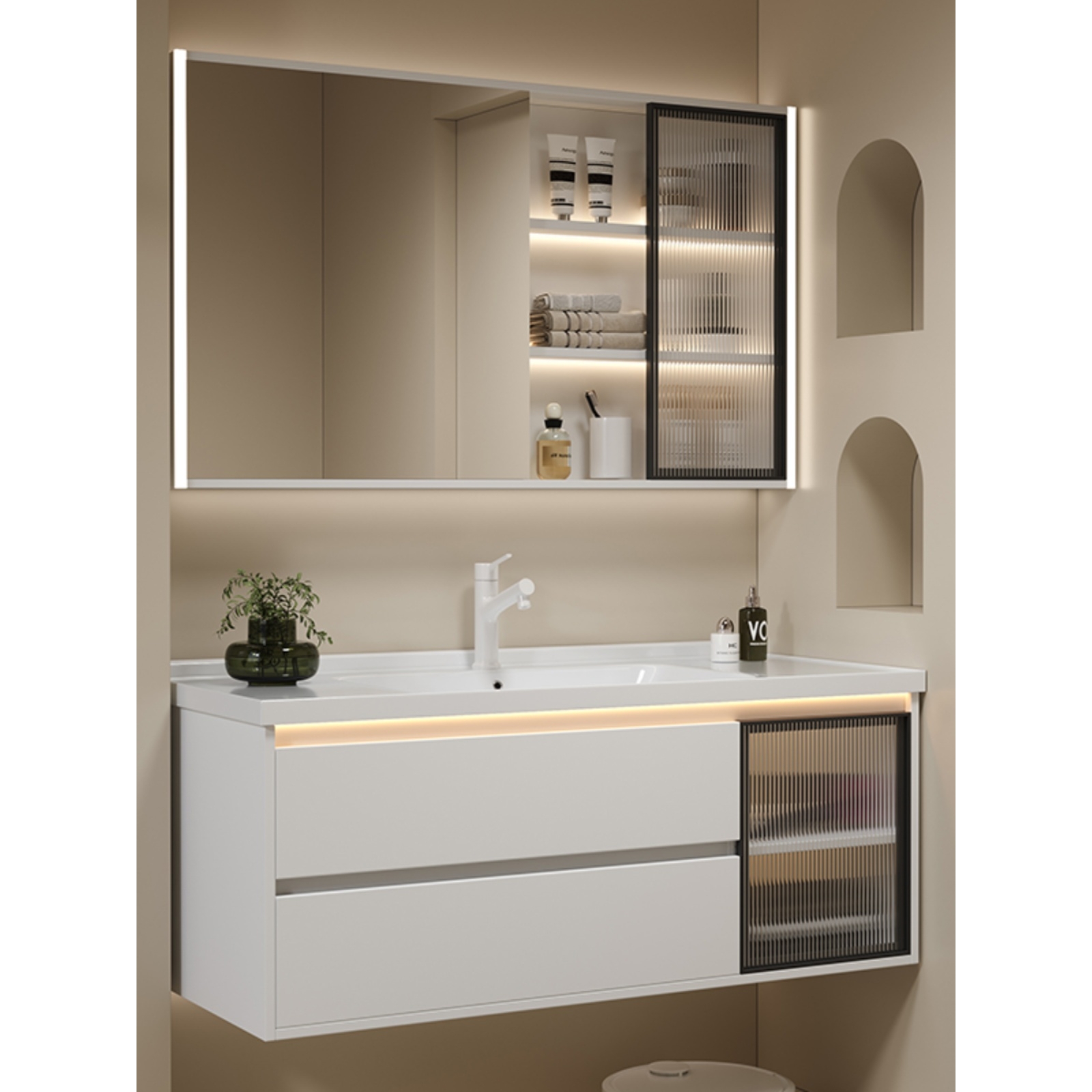 适用九牧᷂可定制陶瓷一体盆浴室柜组合智能镜柜现代简约卫生间洗