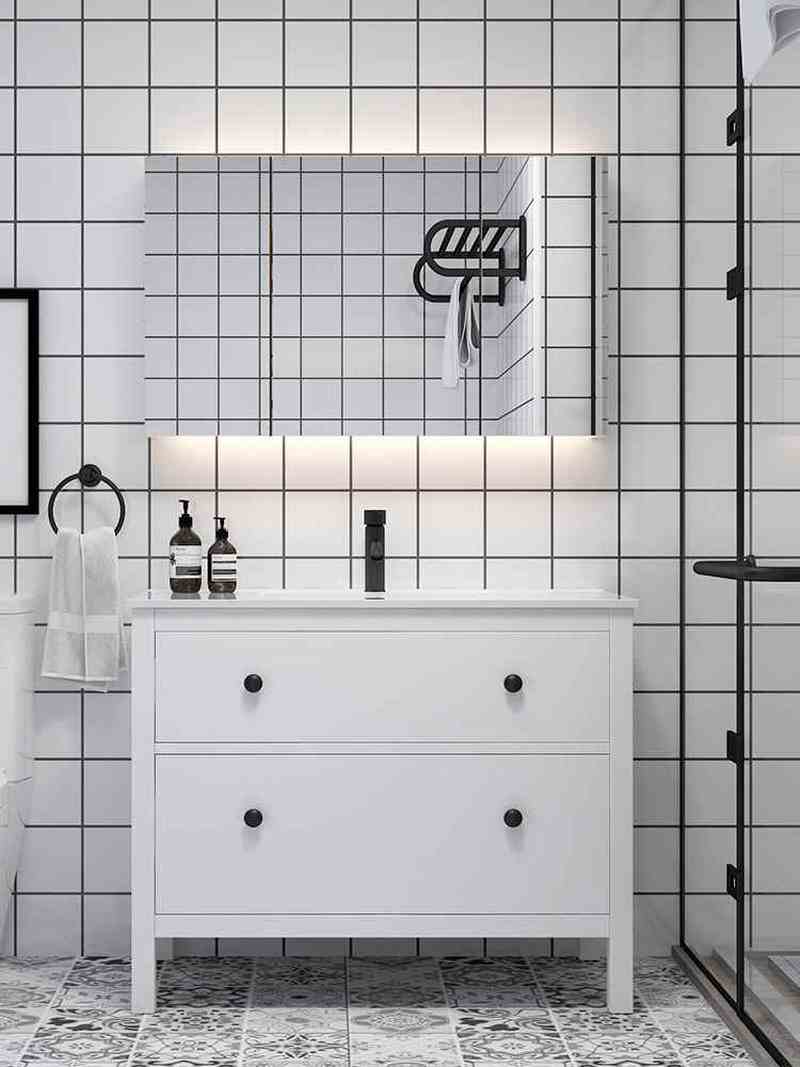 。卫浴北欧浴室柜组合卫生间现代简约洗脸洗手盆洗漱台盆落地式镜