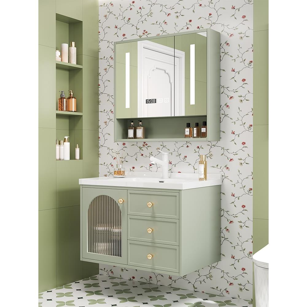 橡木烤漆浴室柜陶瓷一体盆轻奢简约洗手洗脸盆柜卫生间洗漱台组合
