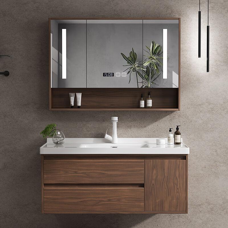新中式胡桃色浴室柜组合一体盆陶瓷卫生间洗手池洗脸盆实木洗漱台