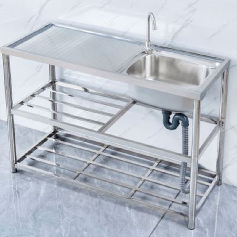 厨房不锈钢水槽单槽洗菜池一体台面带支架平台双池洗碗盆阳台家用
