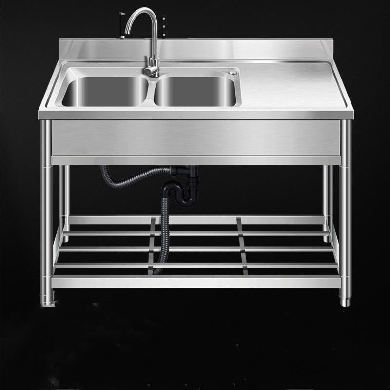 厨房商用不锈钢水槽单槽带平台支架一体台面洗碗池双槽家用洗菜盆