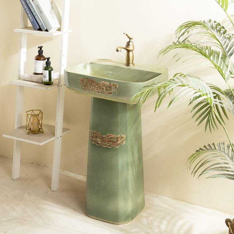 中式复古洗手盆台一体小户型立柱盆方形别墅户外洗手台院子洗手池