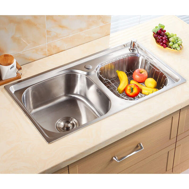 厨房水槽双槽洗菜盆洗碗池304不锈钢多功能拉丝厨盆水槽套餐304-7