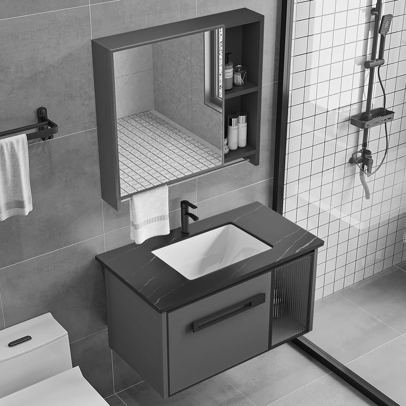 太空铝浴室柜组合现代简约卫生间岩板一体盆洗脸洗手池洗漱台镜柜