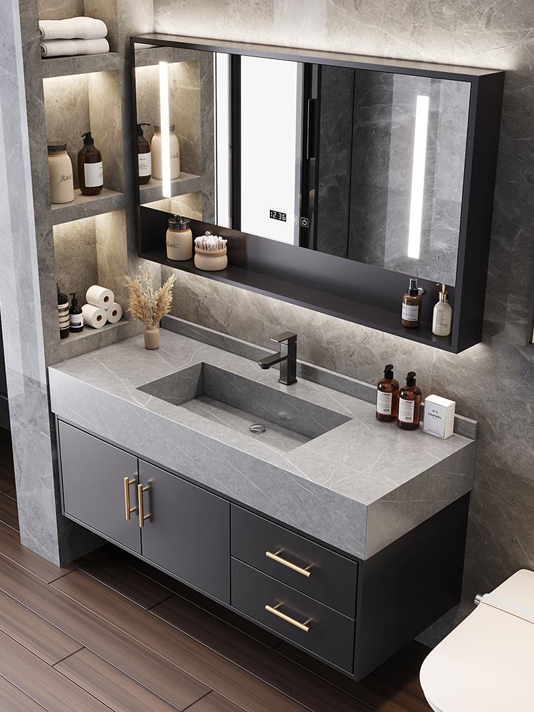浴室柜组合现代简约轻奢岩板洗脸洗手池洗漱台盆一体卫生间套装