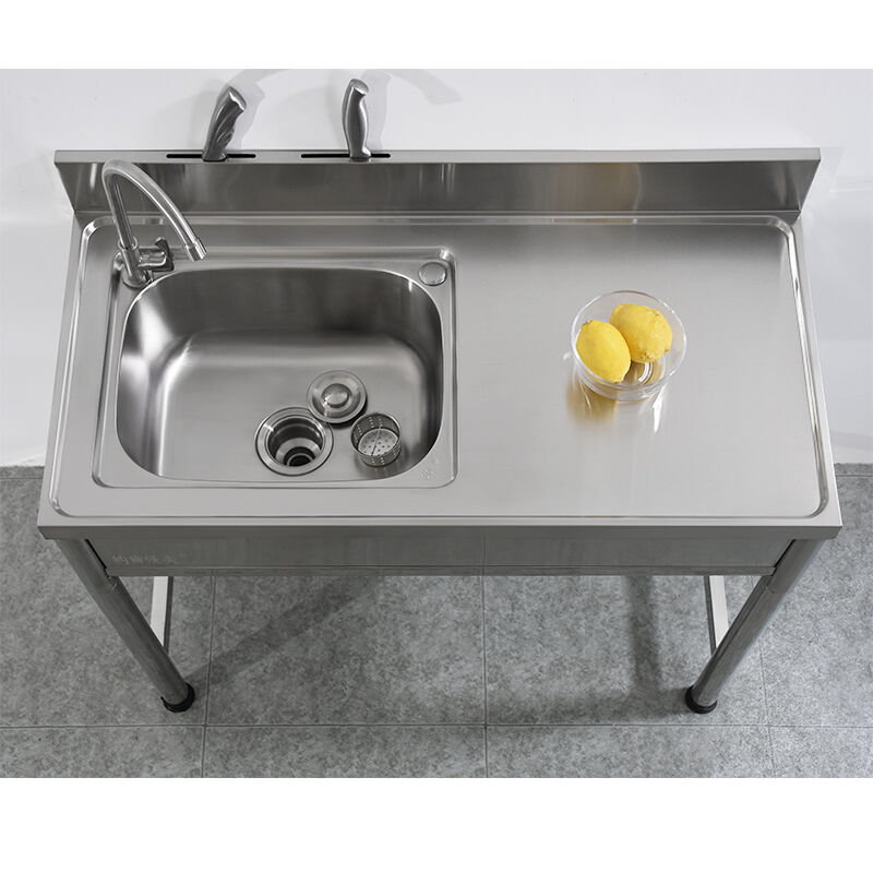 不锈钢304水槽双槽洗菜盆厨房洗碗池台面一体带支架落地加厚长90c