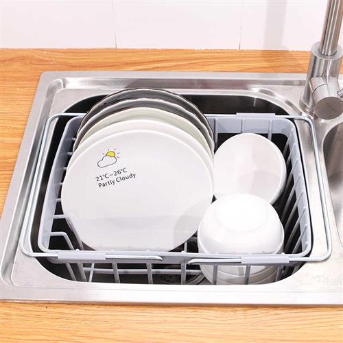 厨房置物架不锈钢水槽沥水架可伸缩水池洗菜盆碗碟架塑料滤水篮