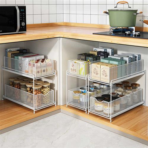 抽拉式置物架厨房下水槽拉篮橱柜内分层极窄收纳抽屉厨柜自制改造