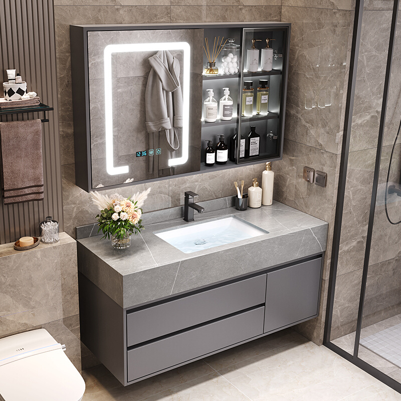 岩板浴室柜组合现代智能轻奢洗手池洗脸盆洗漱台挂墙式卫生间镜柜