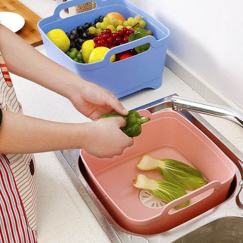 厨房洗菜篮 塑料移动水槽 带把手沥水架洗菜蓝 置物洗碗盆r