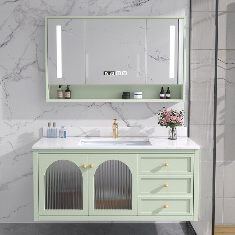 北欧浴室柜组合轻奢岩板现代简约卫生间木洗手盆洗脸盆柜智能60cr