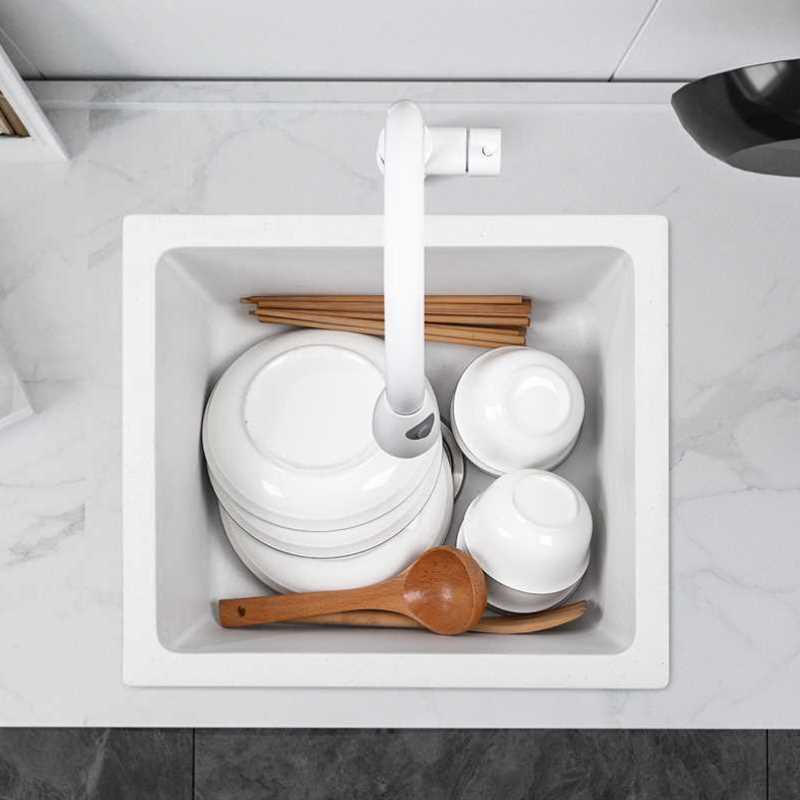 定制新款厨房石英石水槽白色小单槽方形吧台花岗岩中岛台洗碗池家