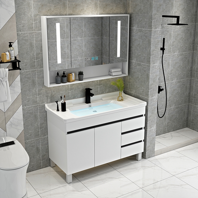 北欧浴室柜落地柜组合简约现代卫生间镜柜卫浴洗脸洗手洗漱池台盆