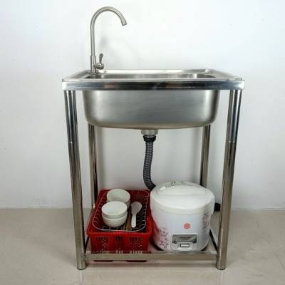 厨房不锈钢水槽 304单槽洗菜池洗碗槽带落地支架洗手盆可拆卸水槽
