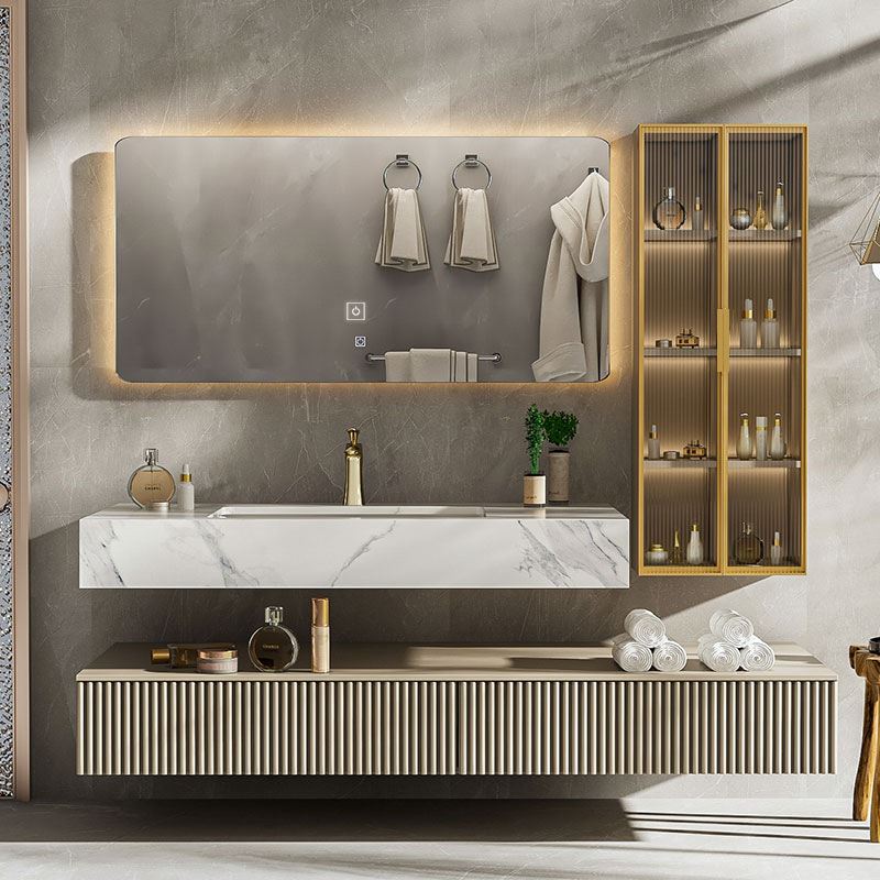 现代轻奢浴室柜卫生间岩板洗脸盆柜组合橡木烤漆洗手台卫浴柜套装