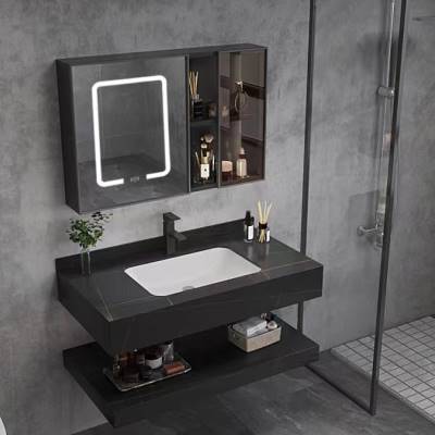 定制岩板一体盆浴室柜组合现代轻奢洗手池洗脸台盆柜卫生间洗漱台