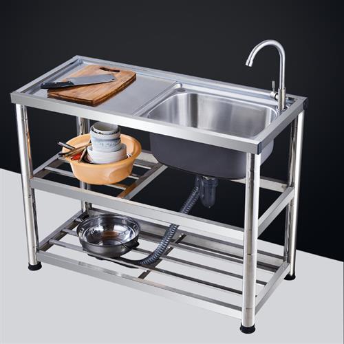 定制不锈钢水槽加厚家用厨房单槽台面一体双槽带支架洗菜盆手水池