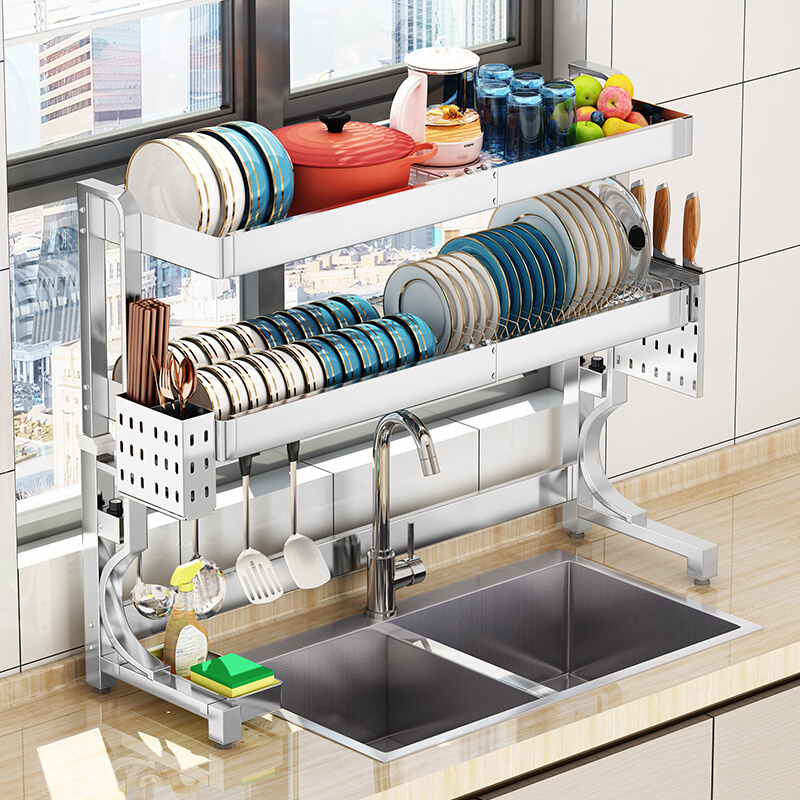 伸缩304不锈钢厨房置物架水槽上方碗架沥水架多功能晾碗筷收纳架