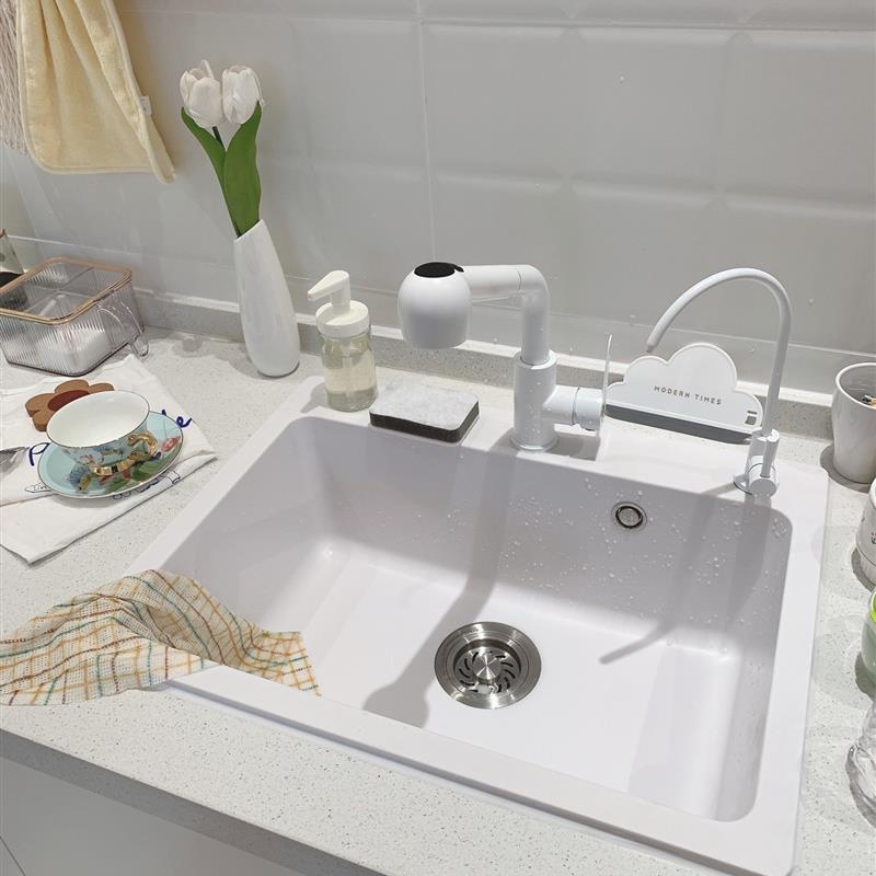 厨房水槽大单槽洗菜盆洗碗槽洗菜池家用水池白色花岗岩石英石水槽