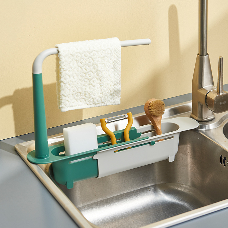 水槽置物架厨房可伸缩沥水架滤水池洗菜沥水篮家用洗碗抹布收纳架