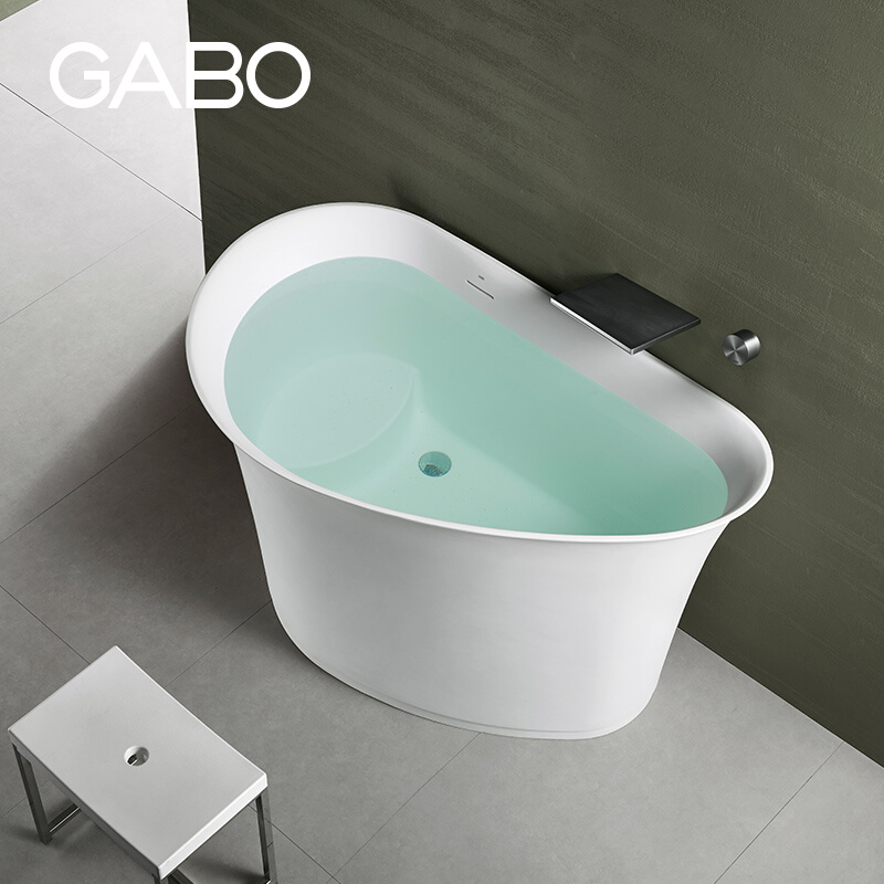 观博GABO 人造石浴缸家用独立式深泡浴缸小户型带坐板浴缸 8604