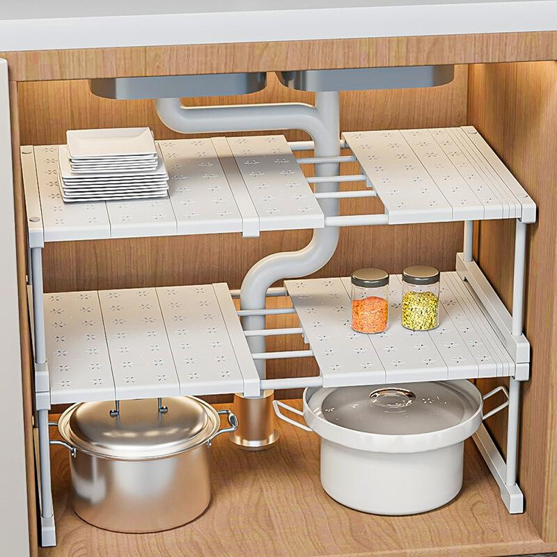 新款厨房下水槽置物架可伸缩橱柜收纳分层架子多功能柜子收纳分层