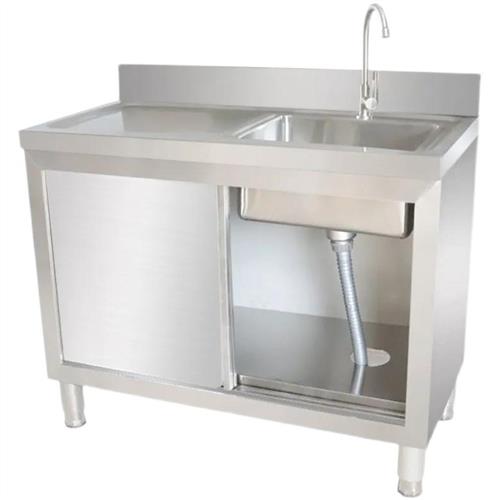 不锈钢拉门水池工作台带水槽隔层一体灶台柜饭店商用家用厨房橱柜