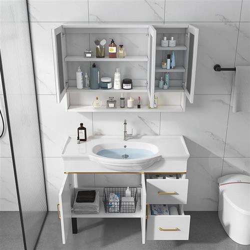 新款简约实木浴室柜组合落地式卫生间洗漱台洗手盆洗面盆防水卫浴