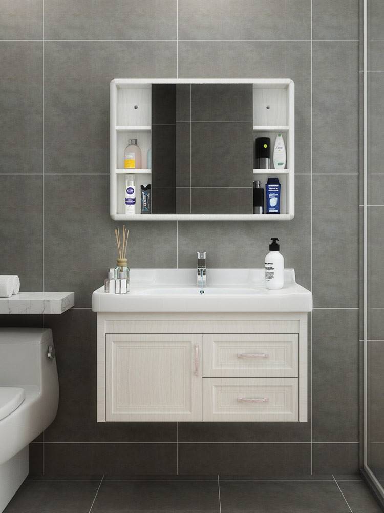 浴室柜80cm洗脸盆柜组合洗手台太空铝吊现代简约卫生间洗漱台池子
