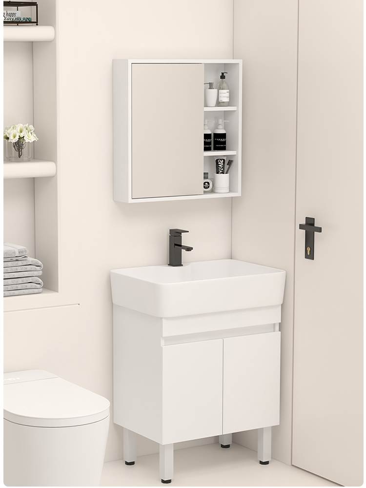 实木落地式浴室柜组合小户型陶瓷一体盆洗手池洗脸台盆40/50/60cm