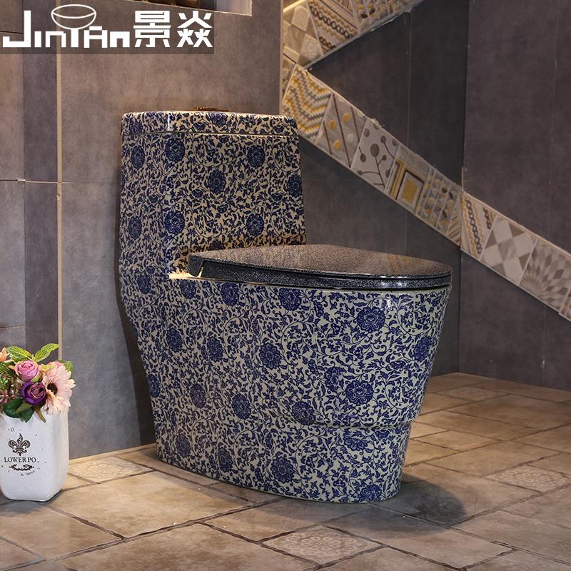 景焱回子青花瓷中式艺术陶瓷马桶家用卫生间虹吸式抽水普通坐便器