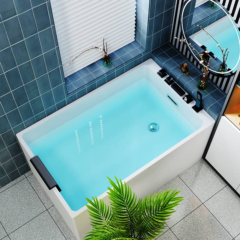 亚克力独立式无缝一体成型浴缸方形薄边加深迷你家用小户型浴缸