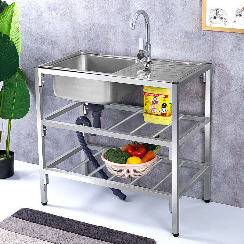 新品不锈钢简易水槽厨房洗菜盆带支架平台单槽洗脸盆单盆操作台洗