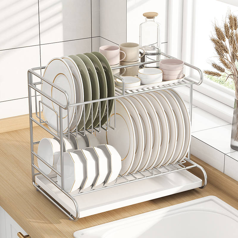 一体加固304不锈钢碗盘收纳架厨房家用台面水槽沥水碗碟筷置物架