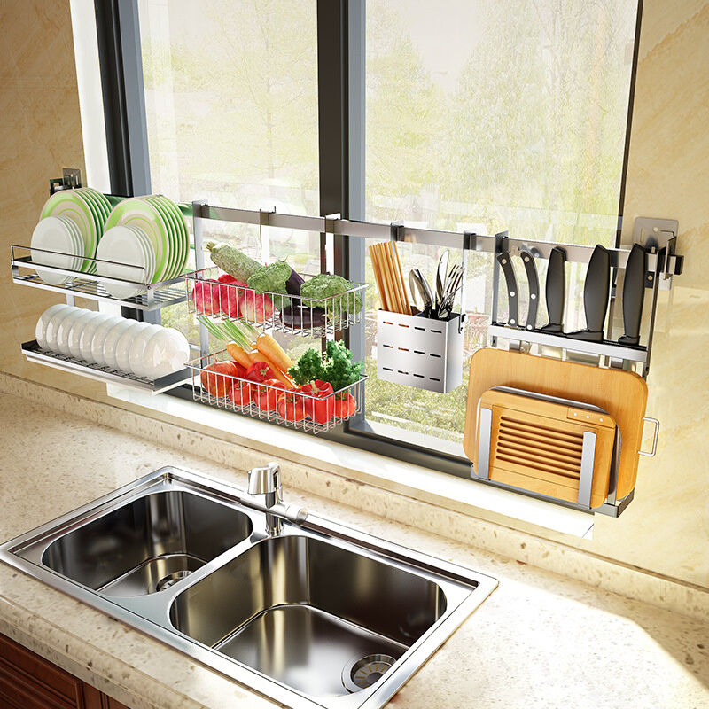 304不锈钢厨房窗户窗台置物架 洗碗池放碗碟架水槽沥水收纳架壁挂