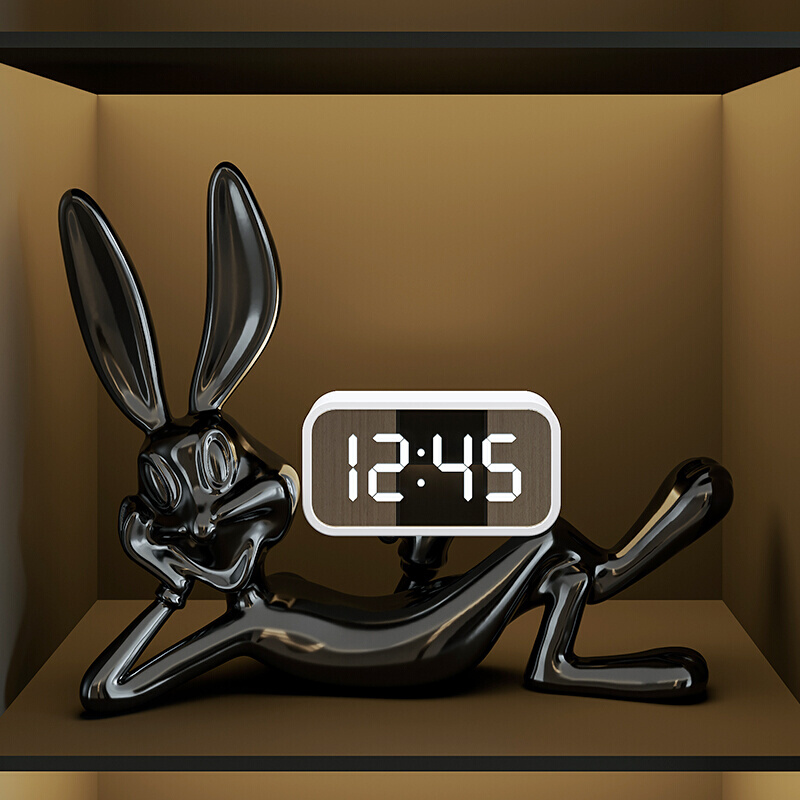 新品创意轻奢高档兔子时钟摆件音响客厅酒柜家居电视柜餐边柜装饰