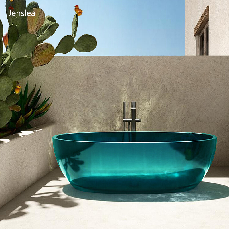 Jenslea透明浴缸椭圆形人造石树脂彩色水晶家用酒店独立双人浴盆