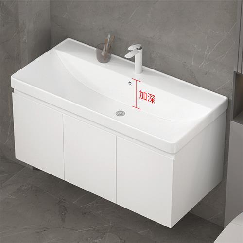 浴室柜组合白色一体陶瓷盆大台盆智能实木洗脸盆洗漱台洗手深盆柜