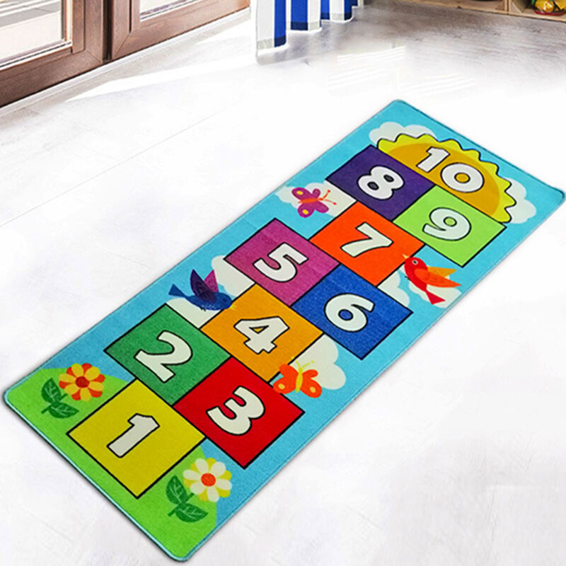 捷成地毯天蓝色地毯地垫幼儿园儿童游戏格子卧室跳房子可机洗数字