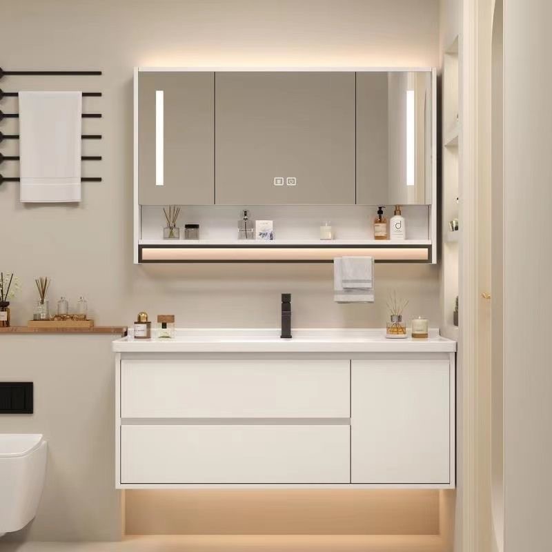 浴室柜陶瓷一体盆卫生间智能简约现代洗漱台实木卫浴洗手盆柜组合